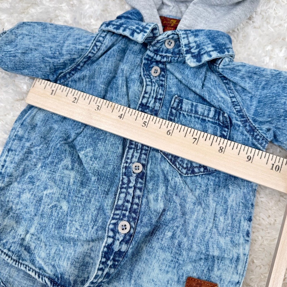 7 For All Mankind 12M Baby Boy's Denim Button Shirt Hoodie Casual Preppy - Picture 5 of 12